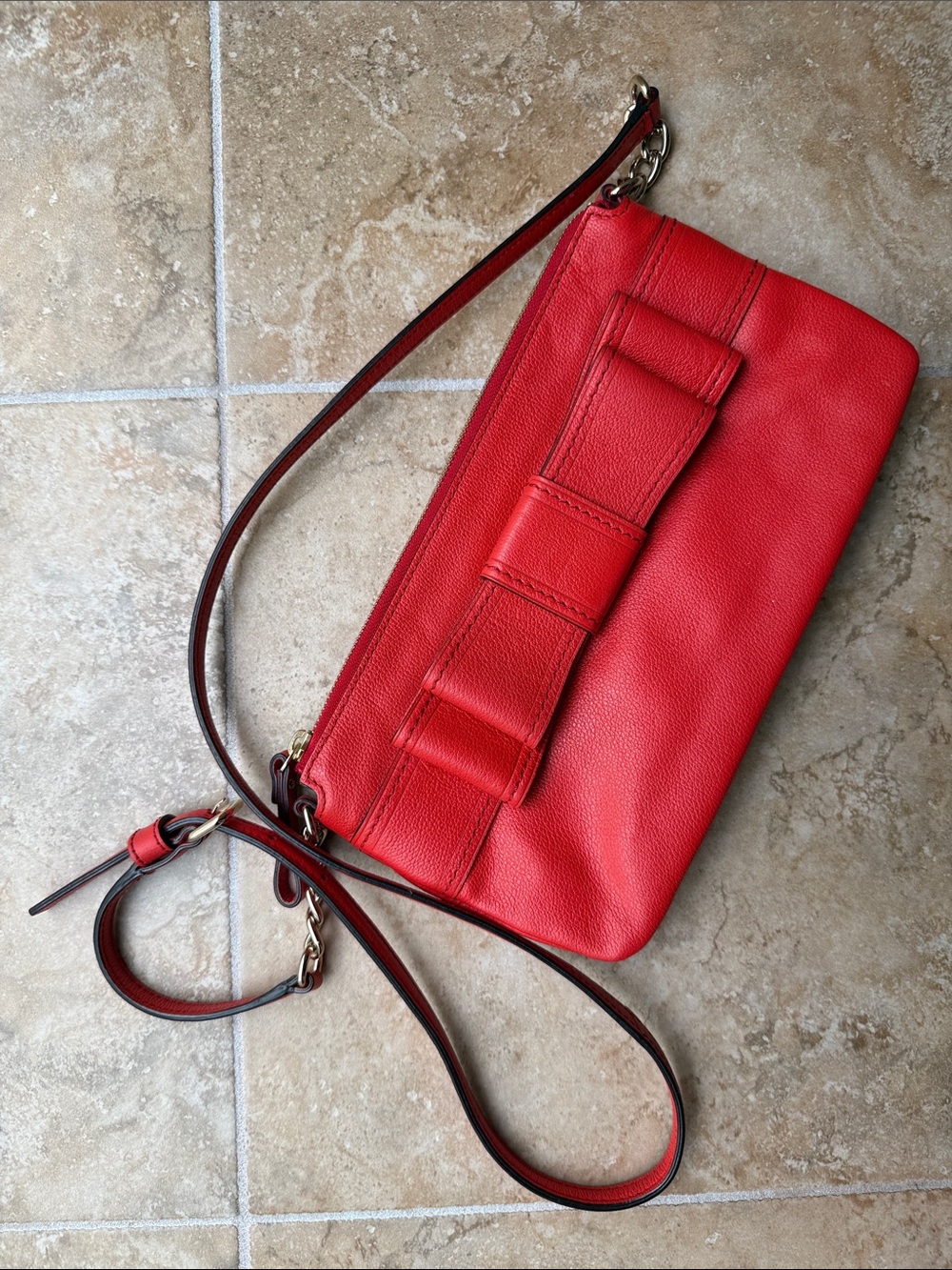 Kate Spade Robinson Street Zanni Red Bow Crossbody Bag Leather Rectangle BW Dots